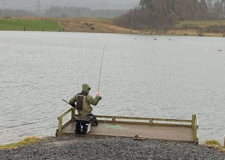 Jed Armstrong netting one of his first few fish on his first peg