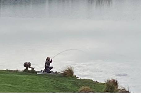 Nathan Bryant playing one of his ten fish taken mainly on Dries