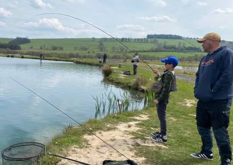 Sonny Kerr playing of of his 9 fish during the troutmasters fish off