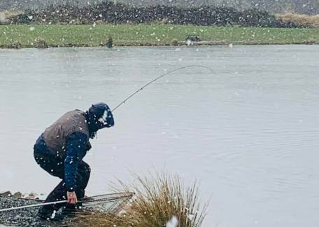 Gary Surtees braving the snow showers on Friday 