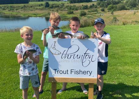 Frankie, Jack, Bertie and Archie with 5 fish from Crag End Bait Lake on Saturday